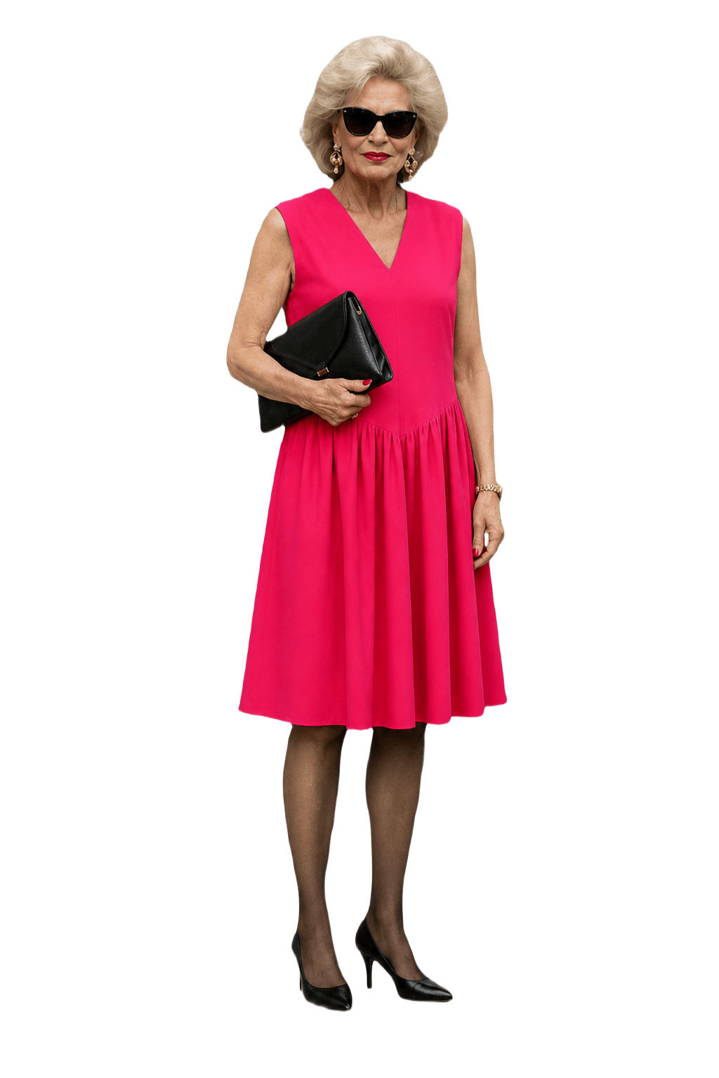 1980s Bright Pink Polyester Dress - Model