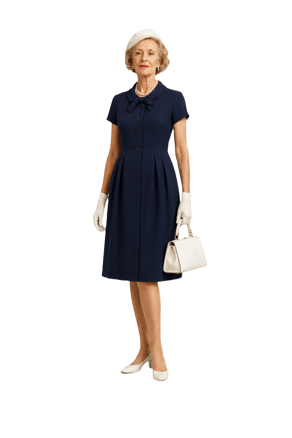 1950s Navy Blue Polyester Dress - Model
