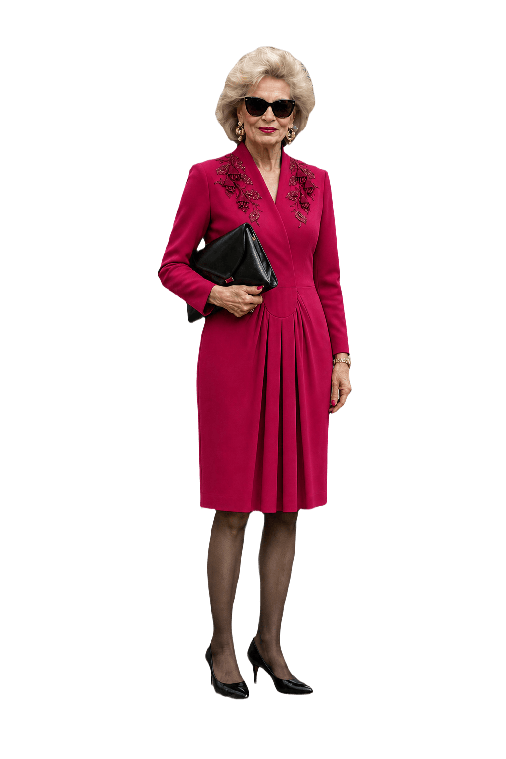 1980s Deep Pink Polyester Dress - Model