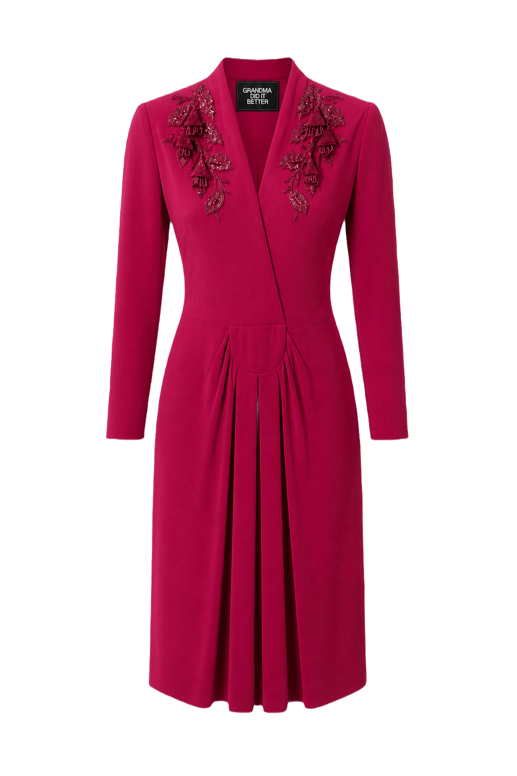 1980s Deep Pink Polyester Dress - Front View