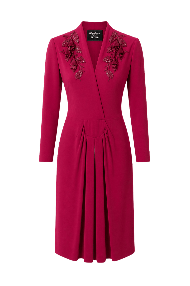 1980s Deep Pink Polyester Dress - Front View