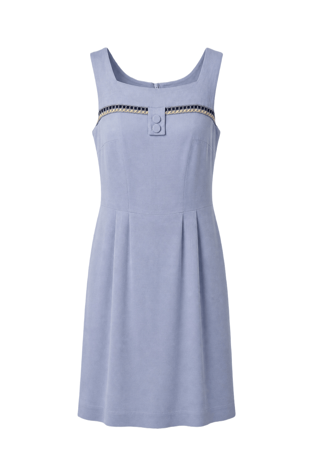 1950s Light Blue Polyester Shift Dress - Front View