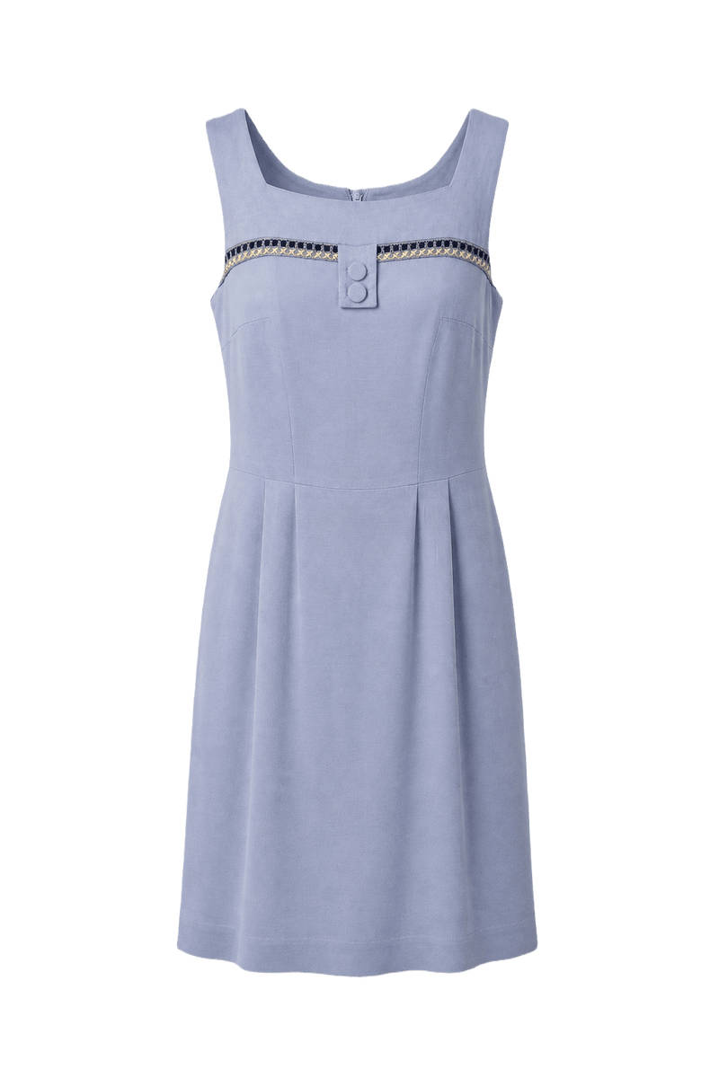1950s Light Blue Polyester Shift Dress - Front View