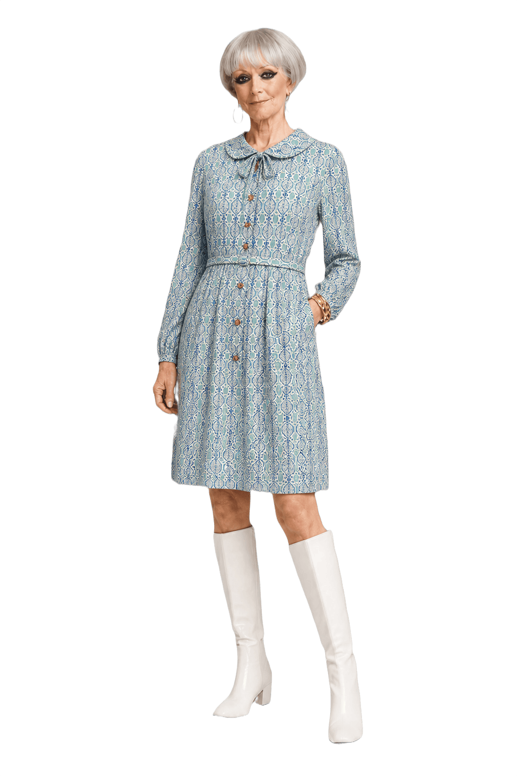 1960s Blue Polyester Dress - Model