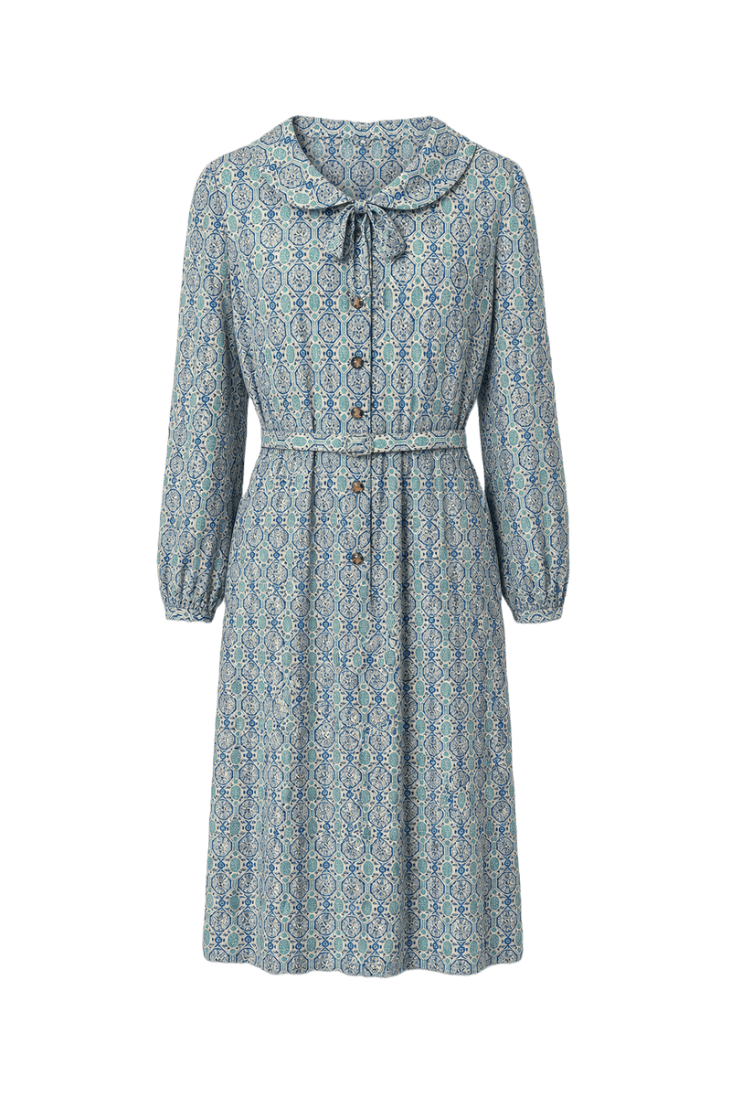 1960s Blue Polyester Dress - Front View