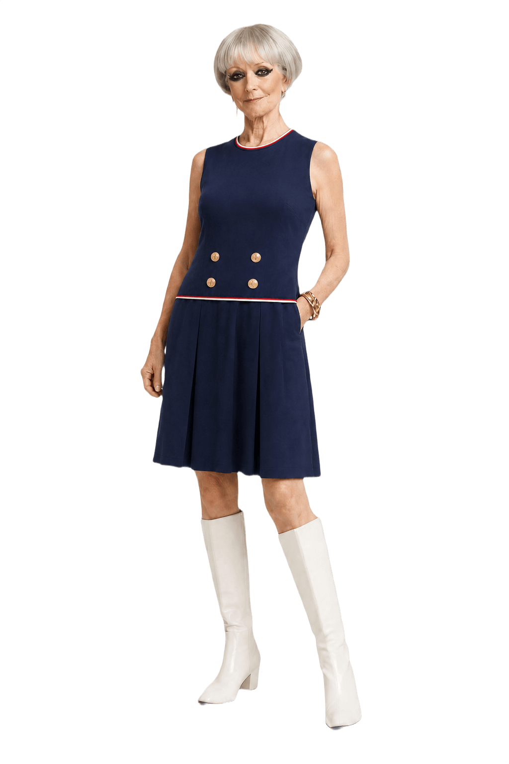 1960s Navy Blue Polyester Dress - Model