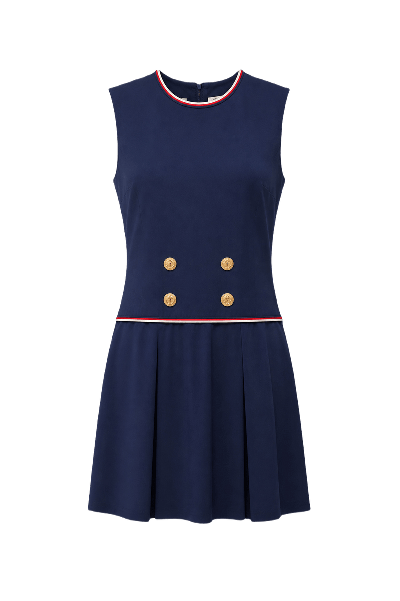 1960s Navy Blue Polyester Dress - Front View