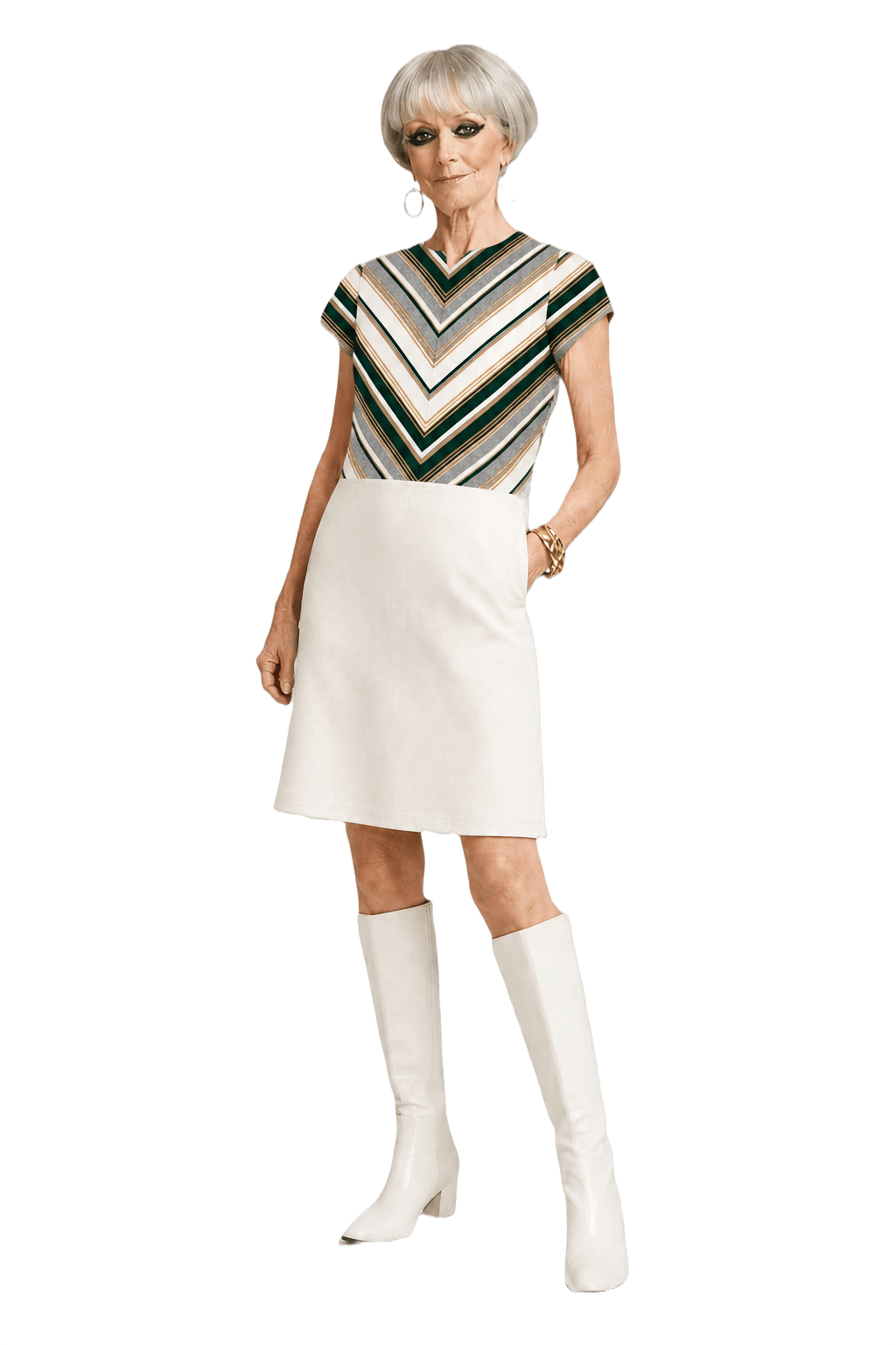 1950s White Polyester Shift Dress - Model