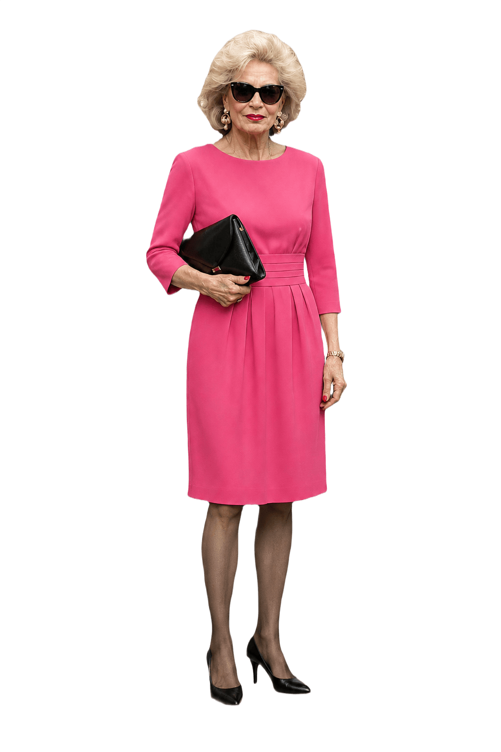 1980s Bright Pink Silk Blend Dress - Model