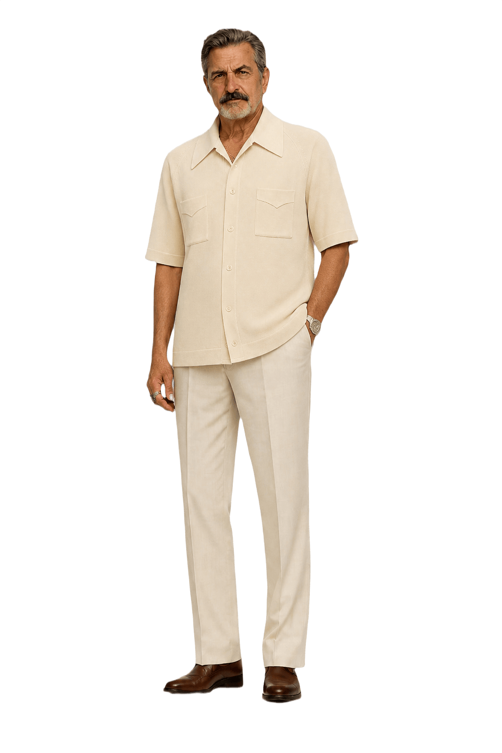 1980s Cream Polyester Polo - Model