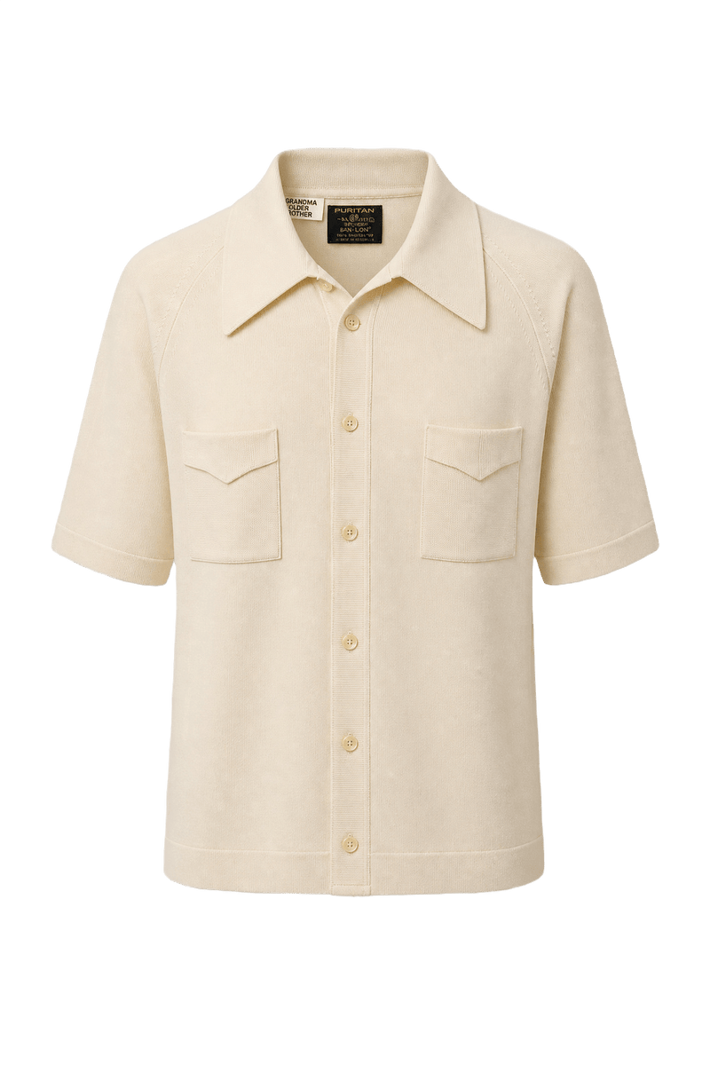 1980s Cream Polyester Polo - Front View
