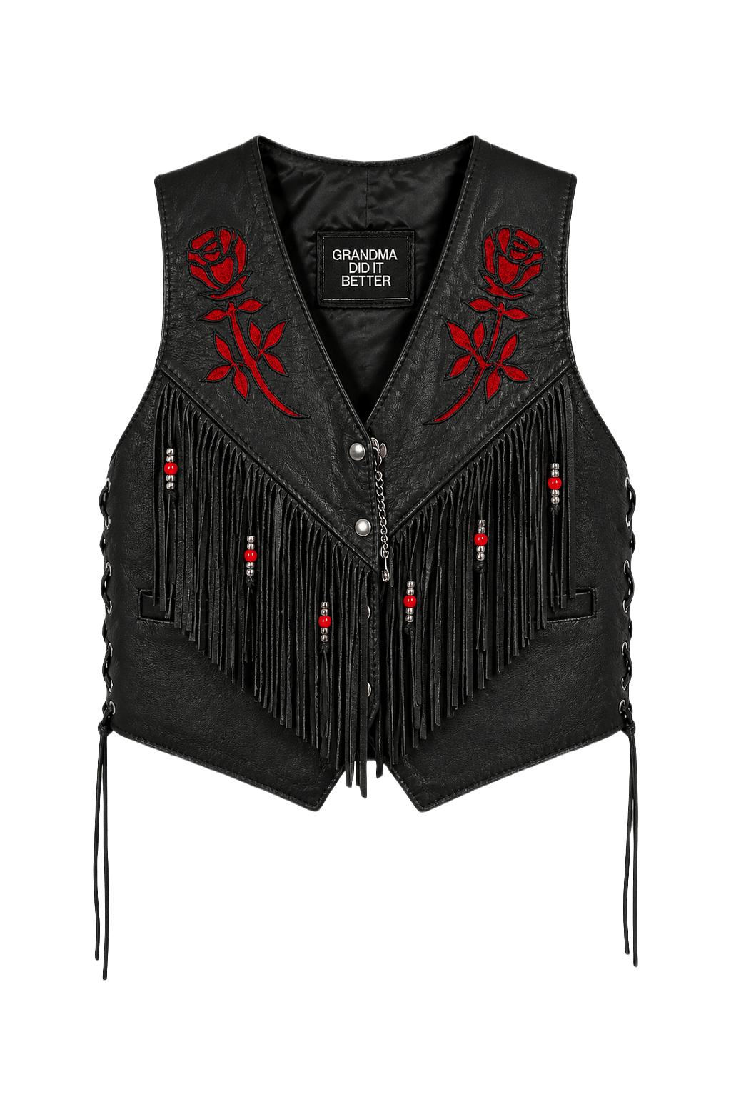 1990s Black Leather Vest - Front View