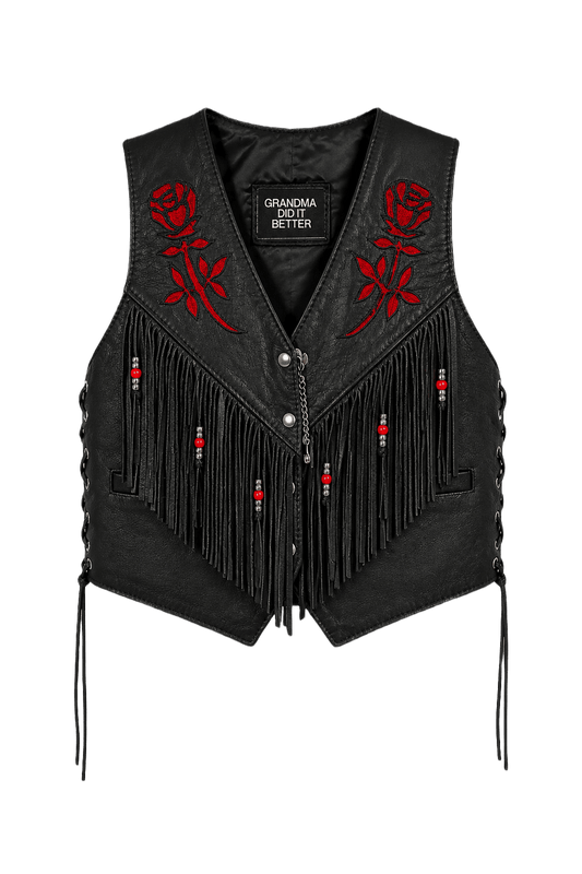 1990s Black Leather Vest - Front View