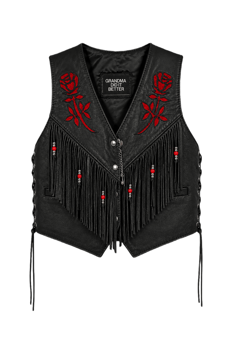 1990s Black Leather Vest - Front View