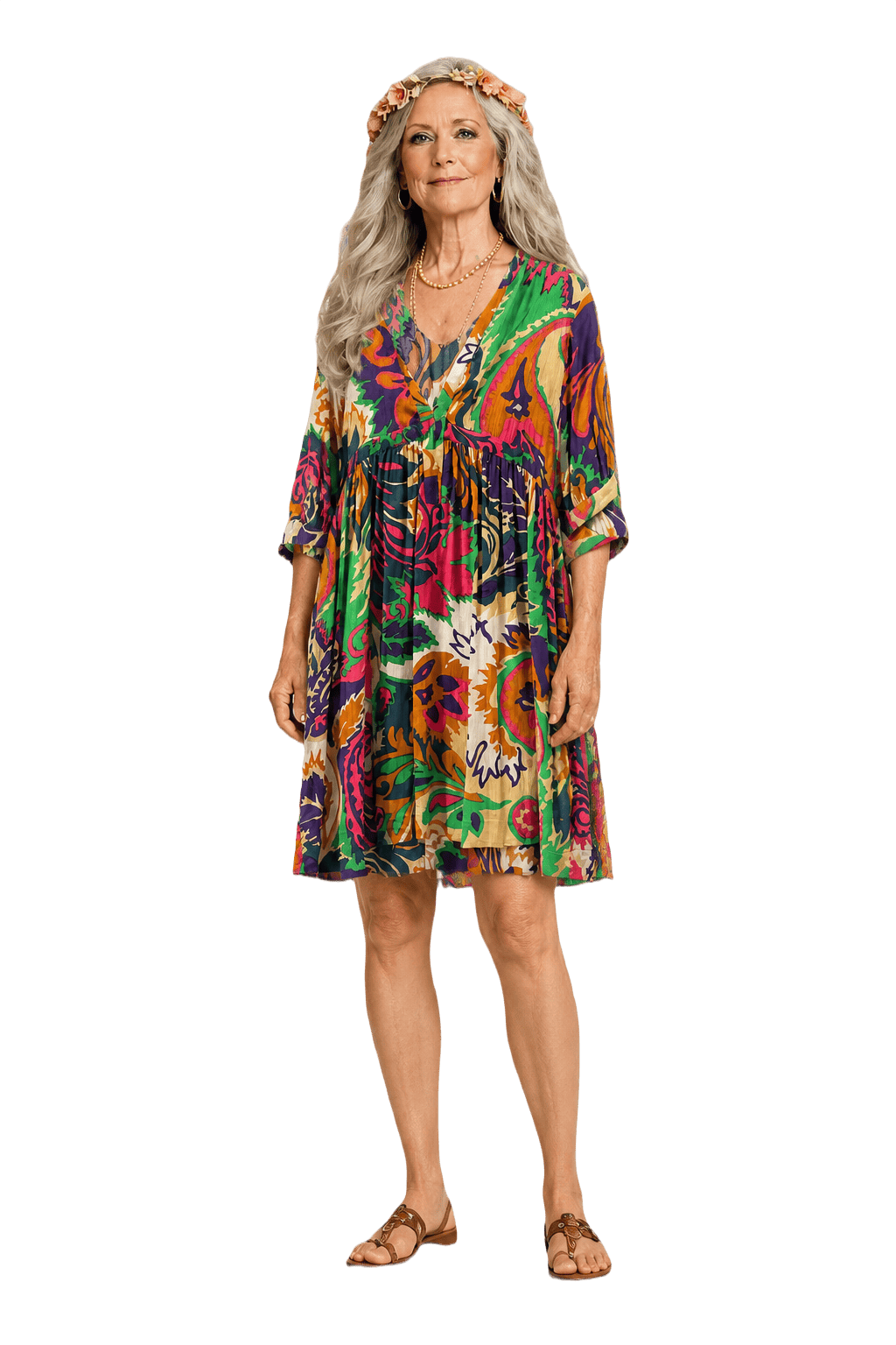 1970s Multicolor Cotton Dress - Model