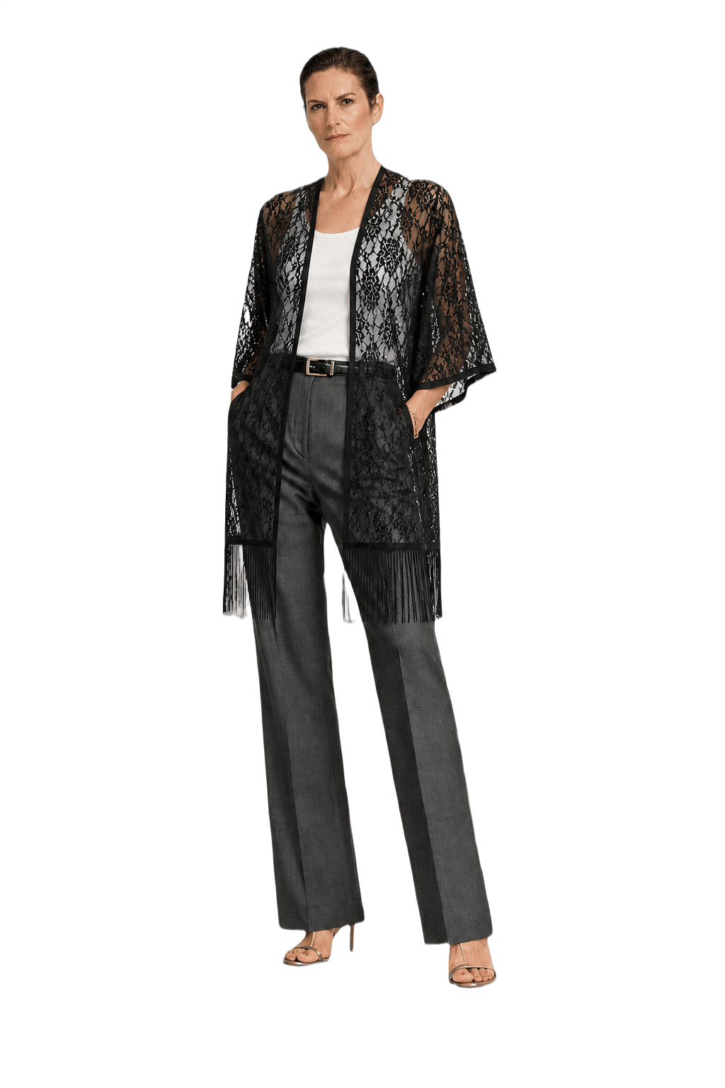 1990s Black Lace Cardigan - Model