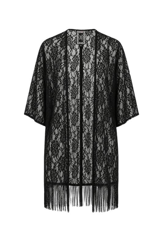 1990s Black Lace Cardigan - Front View
