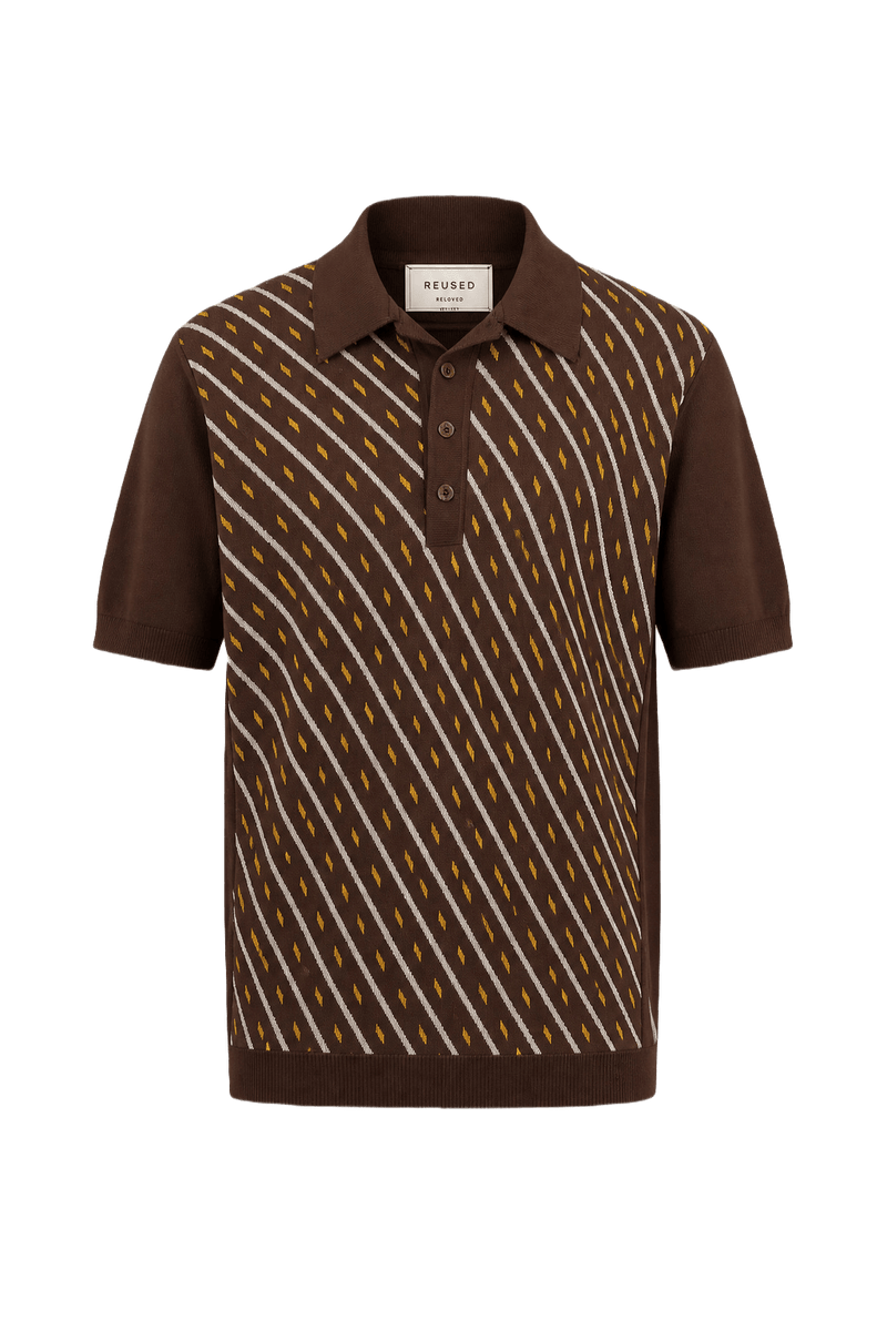 1970s Brown Polyester Polo - Front View