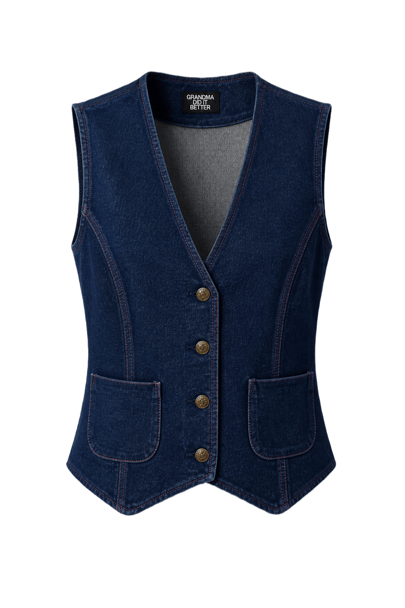 1980s Blue Denim Vest - Front View