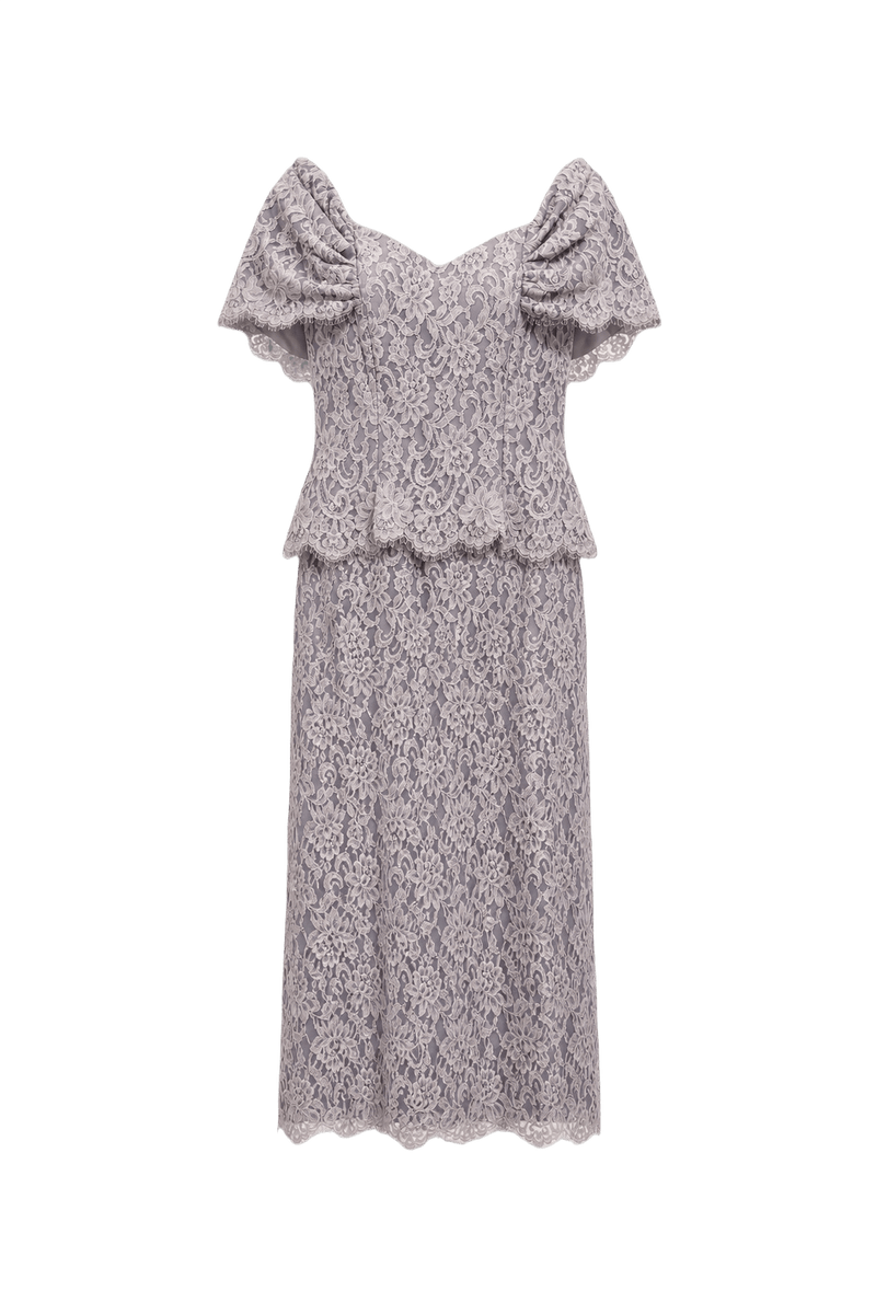 1980s Lavender Lace Off-the-Shoulder Dress - Front View