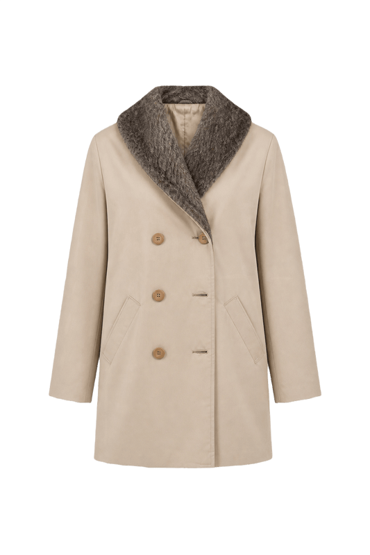 1980s Beige Wool Blend Coat - Front View
