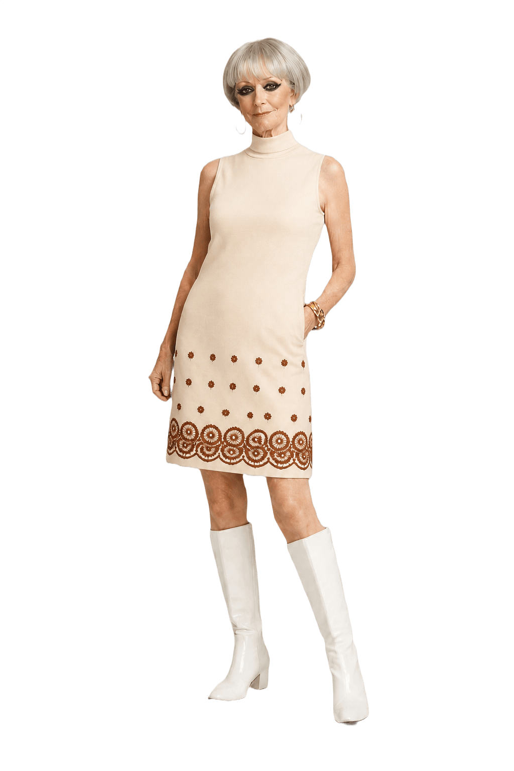 1960s Cream Cotton Shift Dress - Model