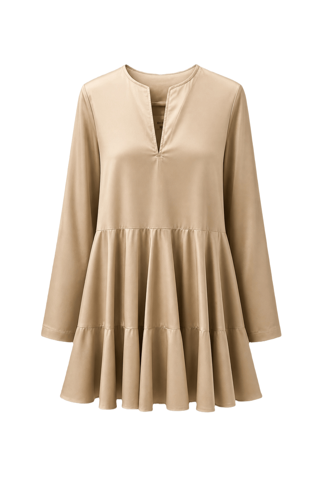 1990s Beige Polyester Dress - Front View