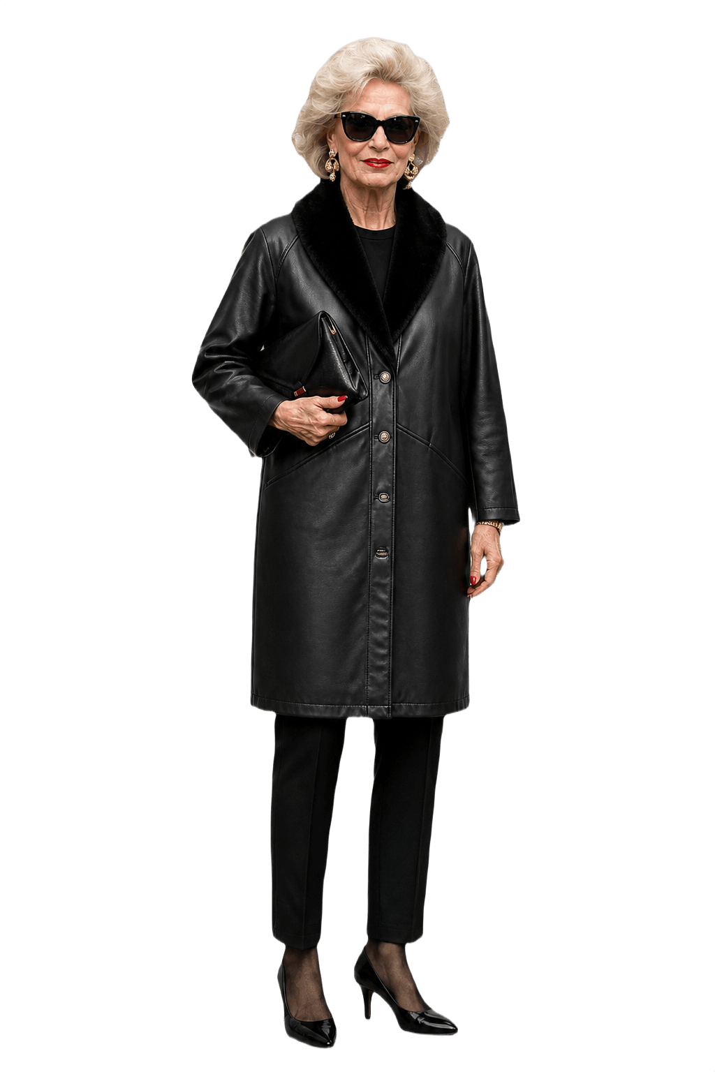 [1980s] Black Leather Coat - Model