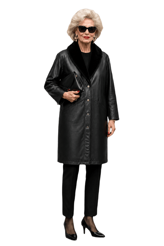 [1980s] Black Leather Coat - Model
