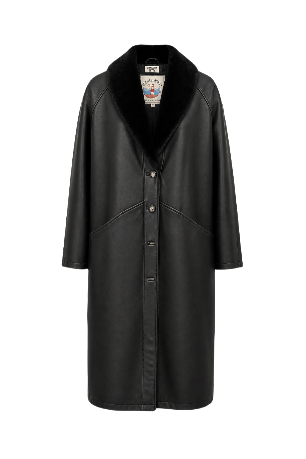 [1980s] Black Leather Coat - Front View