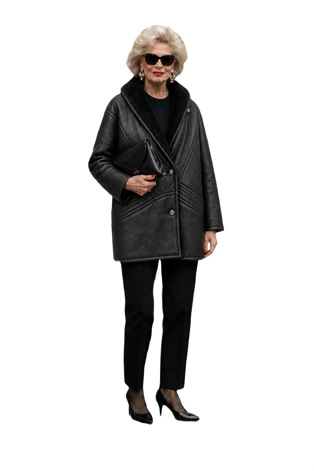 1980s Black Leather Coat - Model