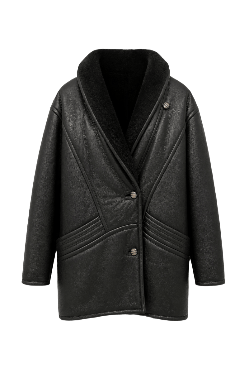 1980s Black Leather Coat - Front View