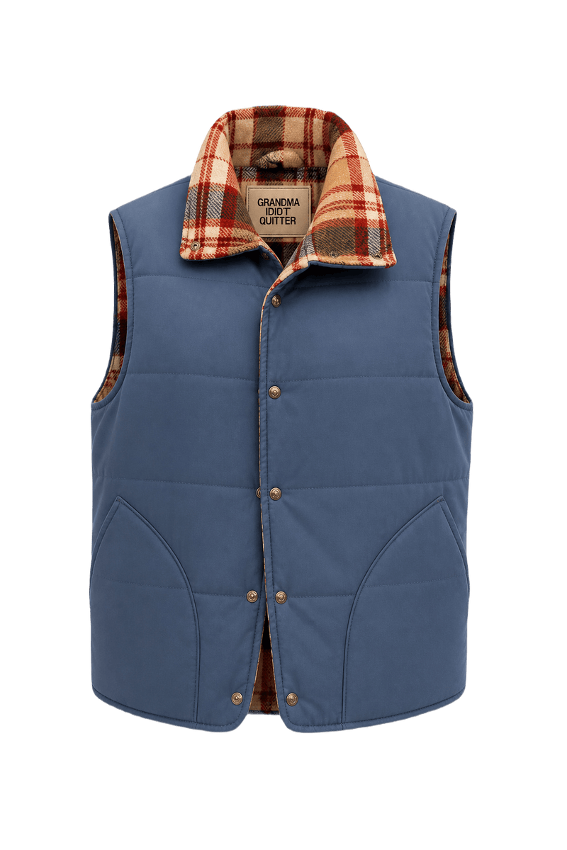 1970s Blue Polyester Vest - Front View