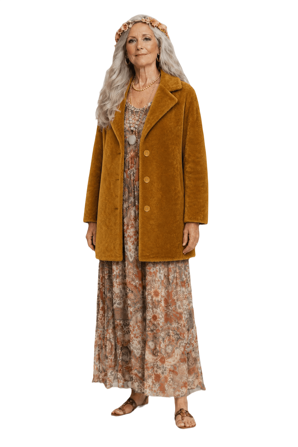 1970s Burnt Orange Velour Jacket - Model