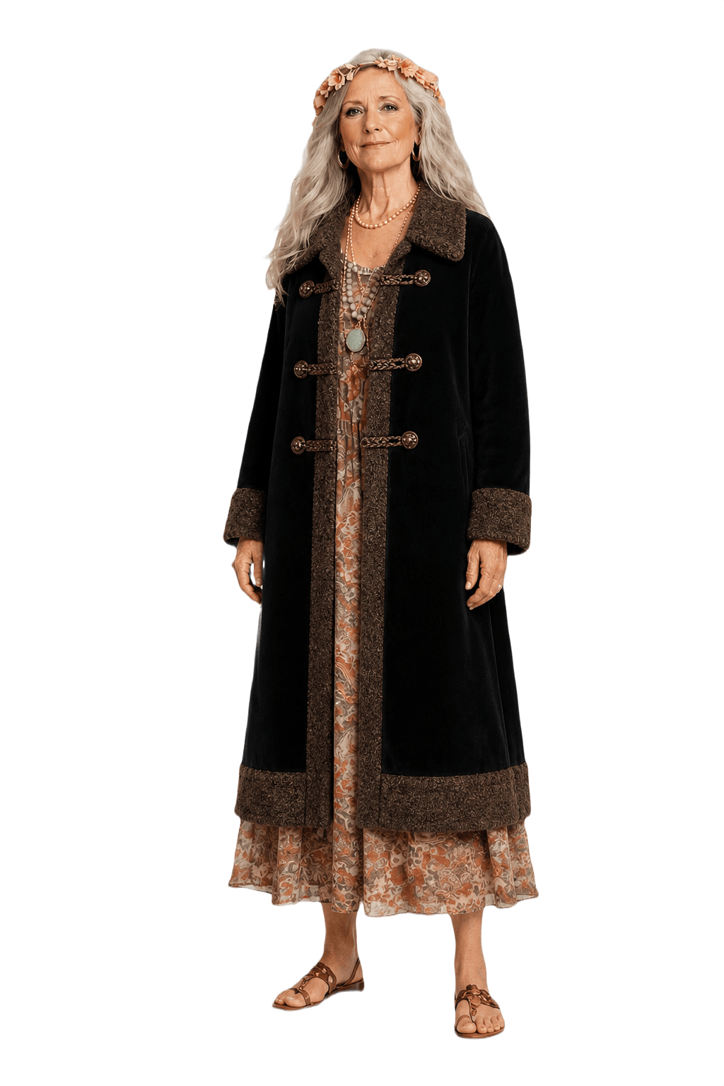 1970s Black Faux Fur Coat - Model