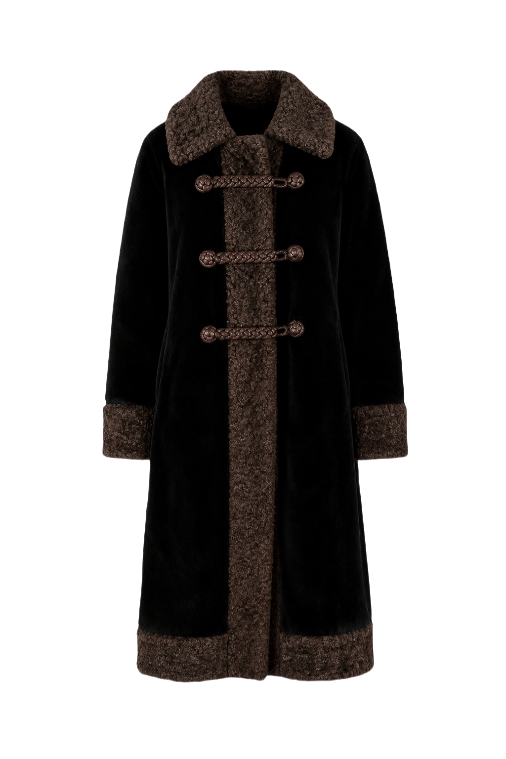 1970s Black Faux Fur Coat - Front View