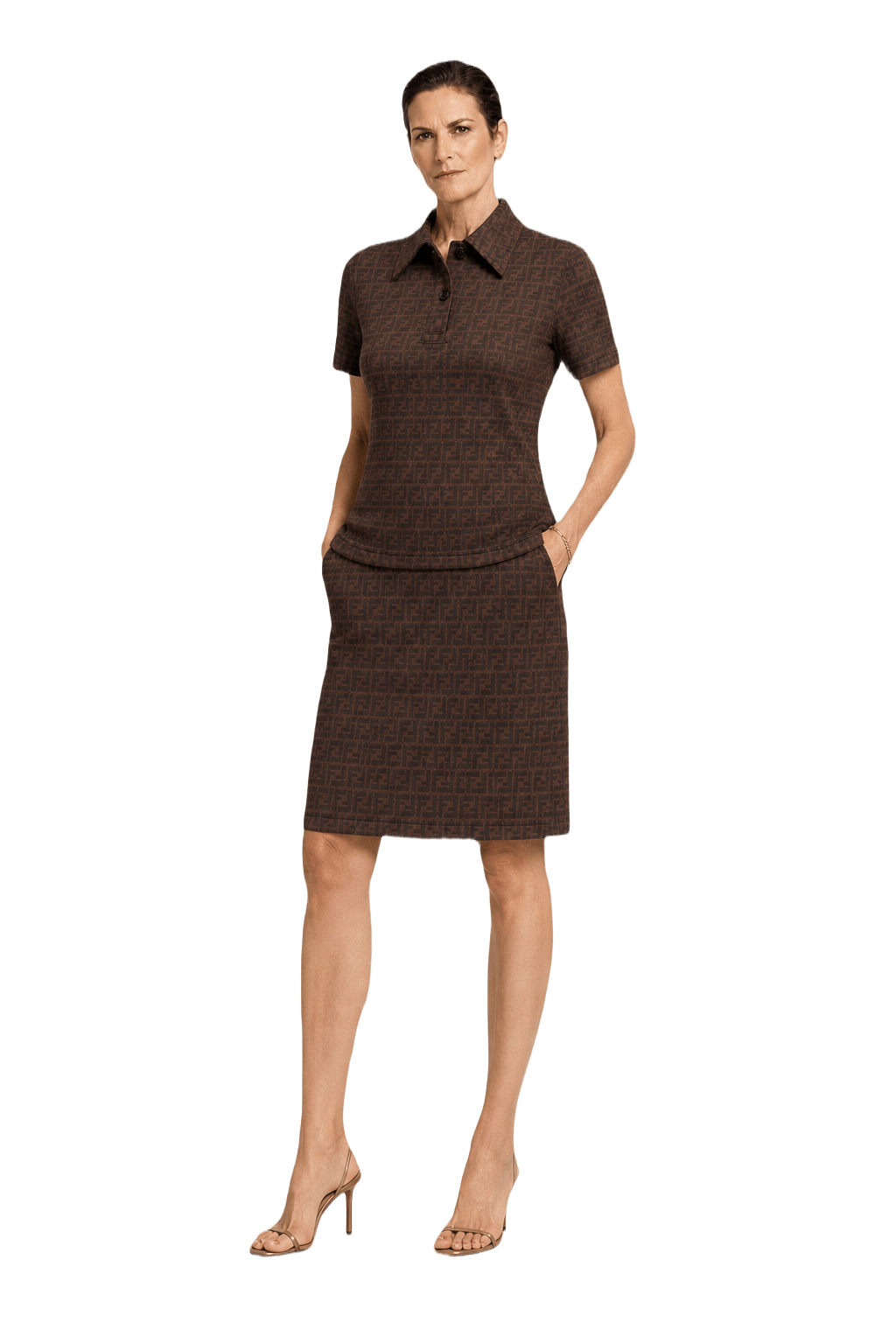 1990s Brown Cotton Blend Blouse and Skirt Set - Model
