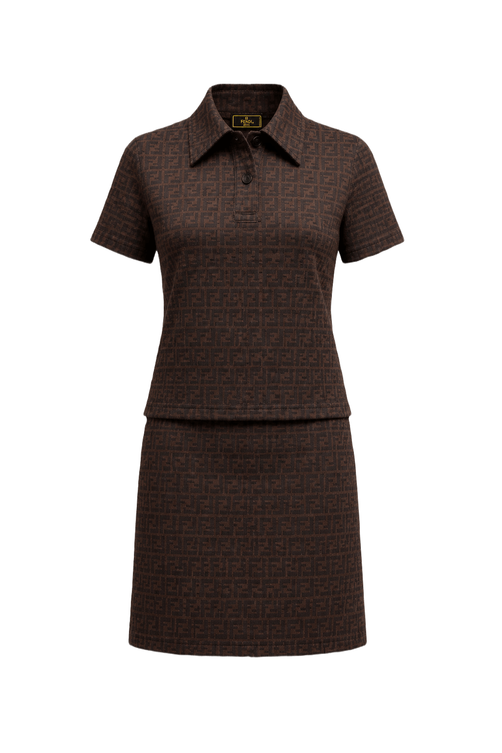 1990s Brown Cotton Blend Blouse and Skirt Set - Front View