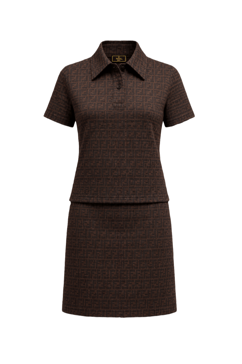 1990s Brown Cotton Blend Blouse and Skirt Set - Front View