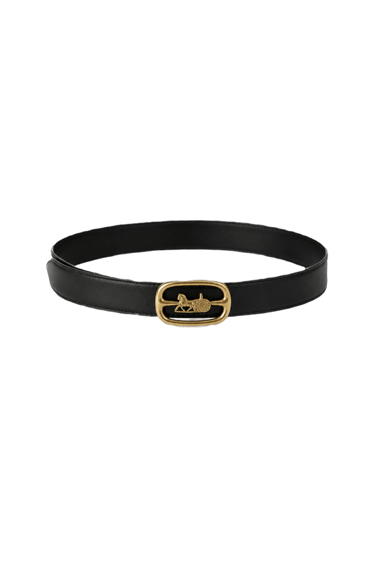 1980s Black Leather Belt - Front View