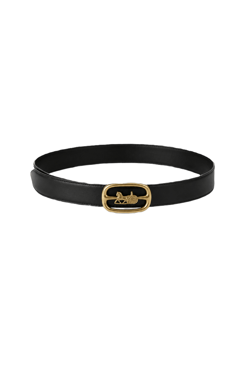 1980s Black Leather Belt - Front View