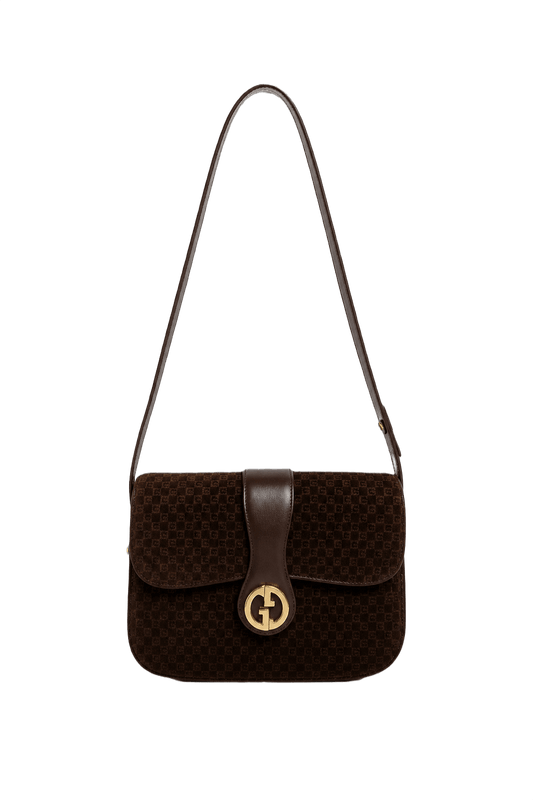 1980s Dark Brown Suede Bag - Front View