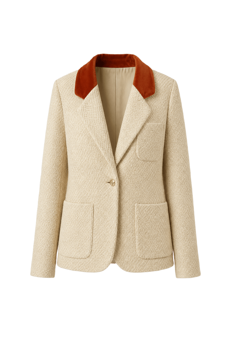 1990s Cream Wool Blend Blazer - Front View