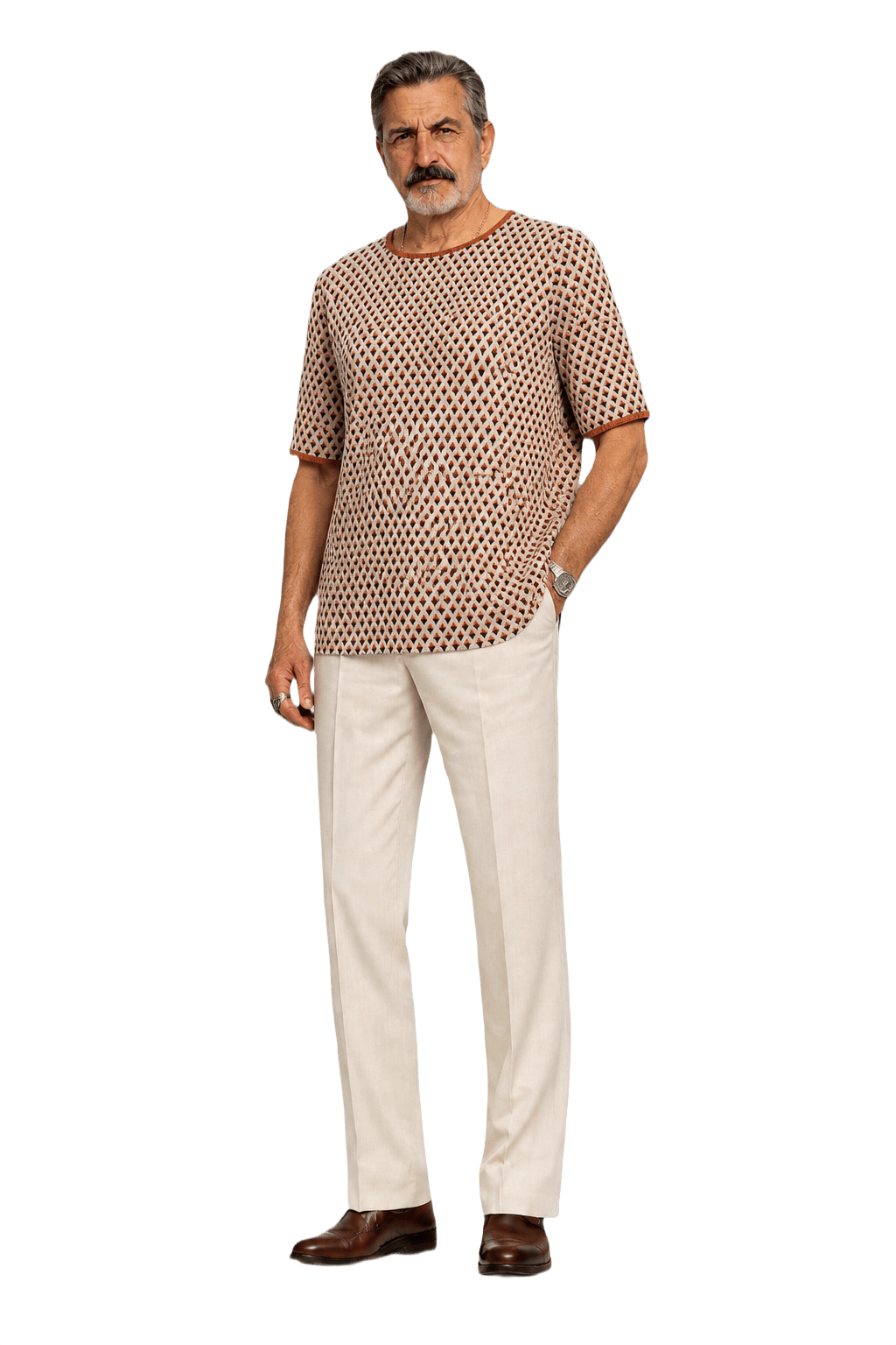 1980s Brown Polyester Blouse - Model