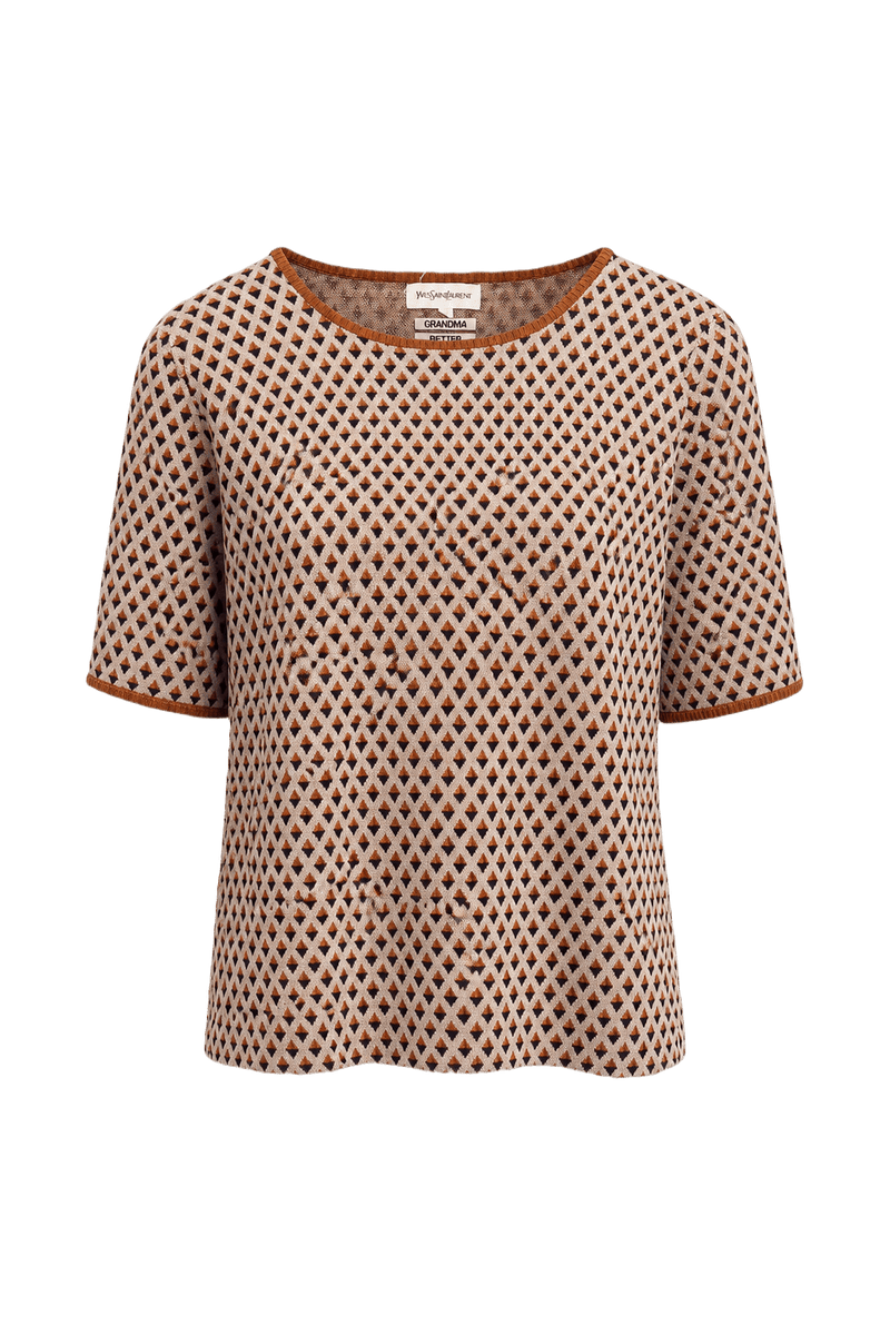 1980s Brown Polyester Blouse - Front View