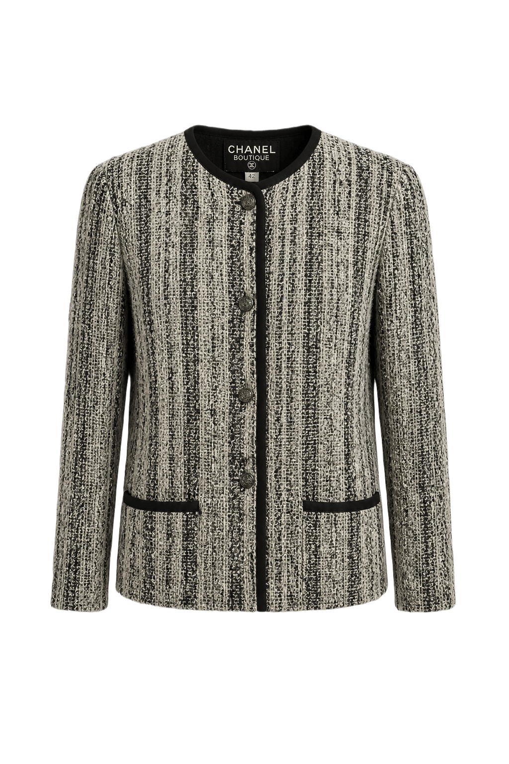 1990s Black and White Wool Blend Blazer - Front View