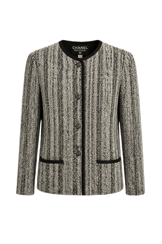 1990s Black and White Wool Blend Blazer - Front View