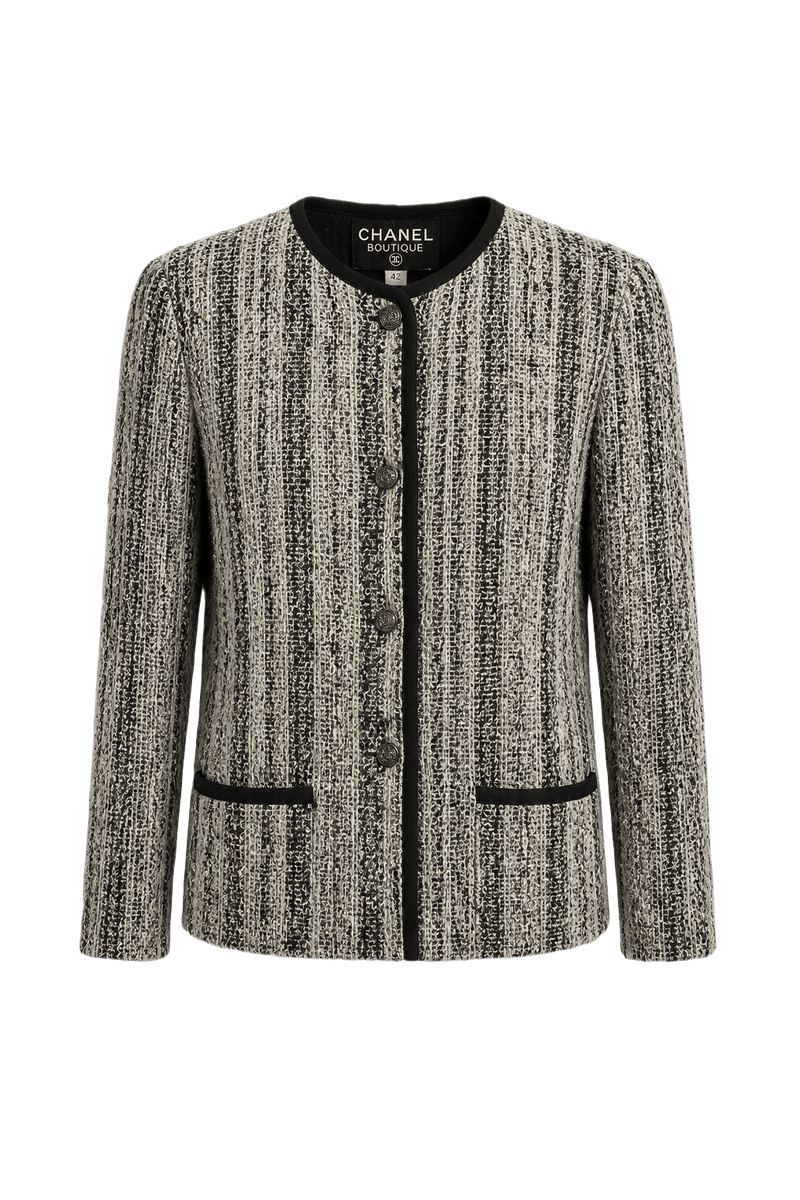 1990s Black and White Wool Blend Blazer - Front View