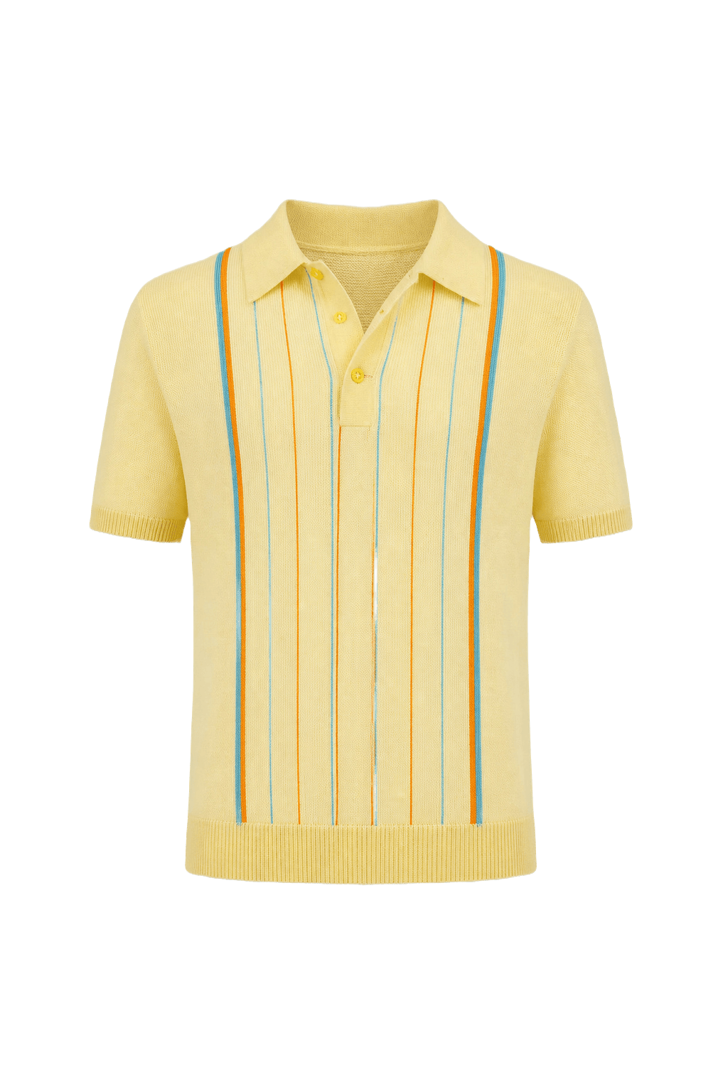 1970s Light Yellow Cotton Blend Polo - Front View