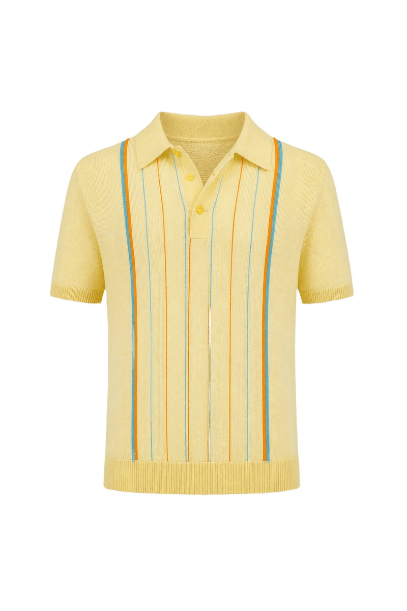 1970s Light Yellow Cotton Blend Polo - Front View